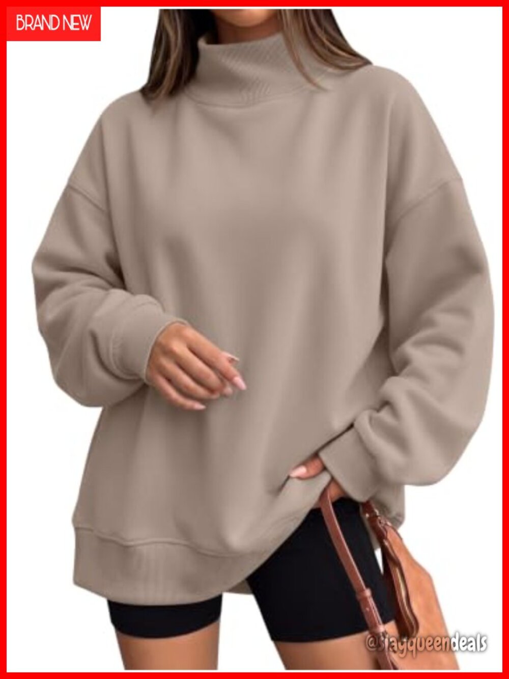 Women's Oversized Mock Neck Sweatshirt Cotton Poly Blend Relaxed Fit